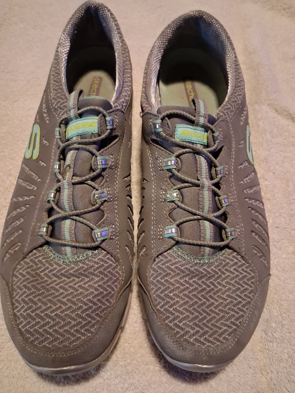 Skechers Gray Slip-On Lace-Style Athletic Sneakers with Iridescent Accents